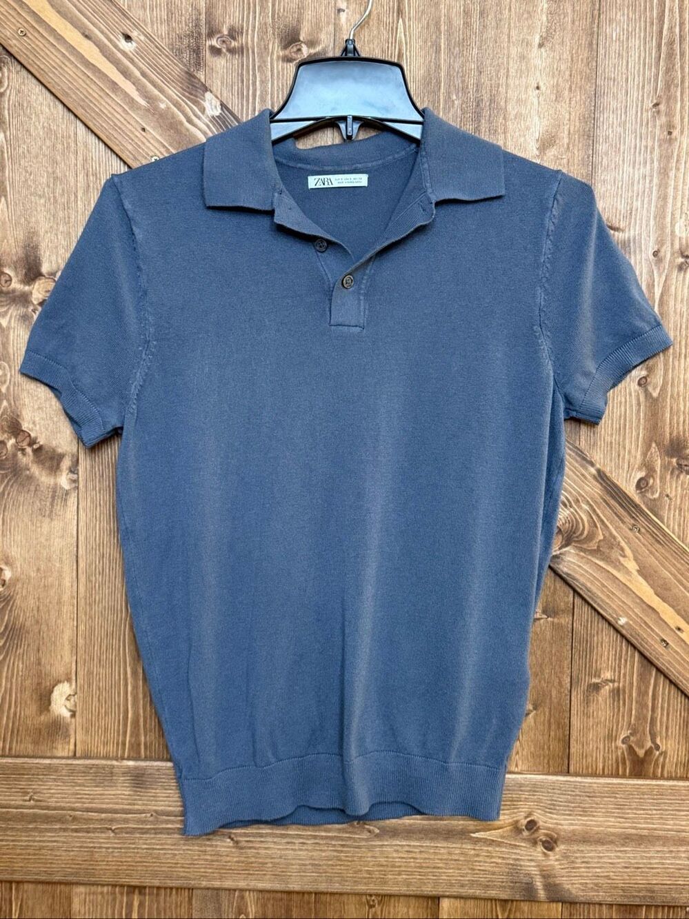 Zara Women’s Small Gray Knit Polo Shirt Short Sleeve Button Front (9460)